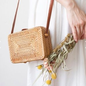 Beau & Ro Woven Straw Rattan Crossbody Bag